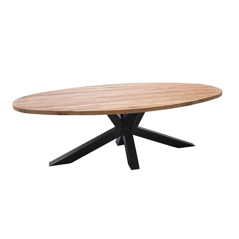 lava logboek specificatie Andros ovale tafel eiken met stalen kruispoot | Global Furniture