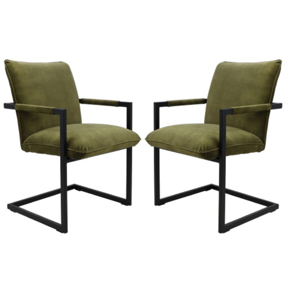 Dining room chair Boston moss green velours metal set of 2